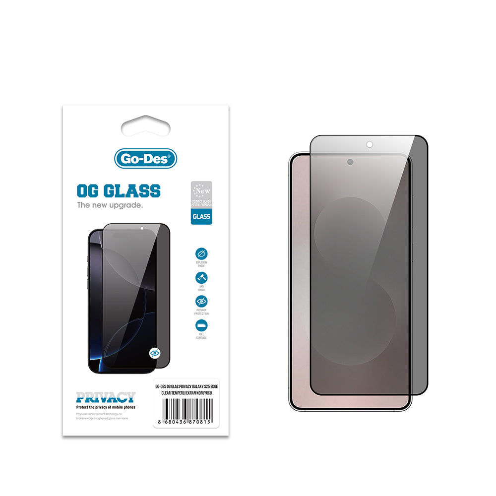Go Des OG Glass Galaxy S25 Edge Privacy Antistatik Temperli Cam Ekran Koruyucu Go Des OG Glass Galaxy S25 Edge Privacy Antistatik Temperli Cam Ekran Koruyucu